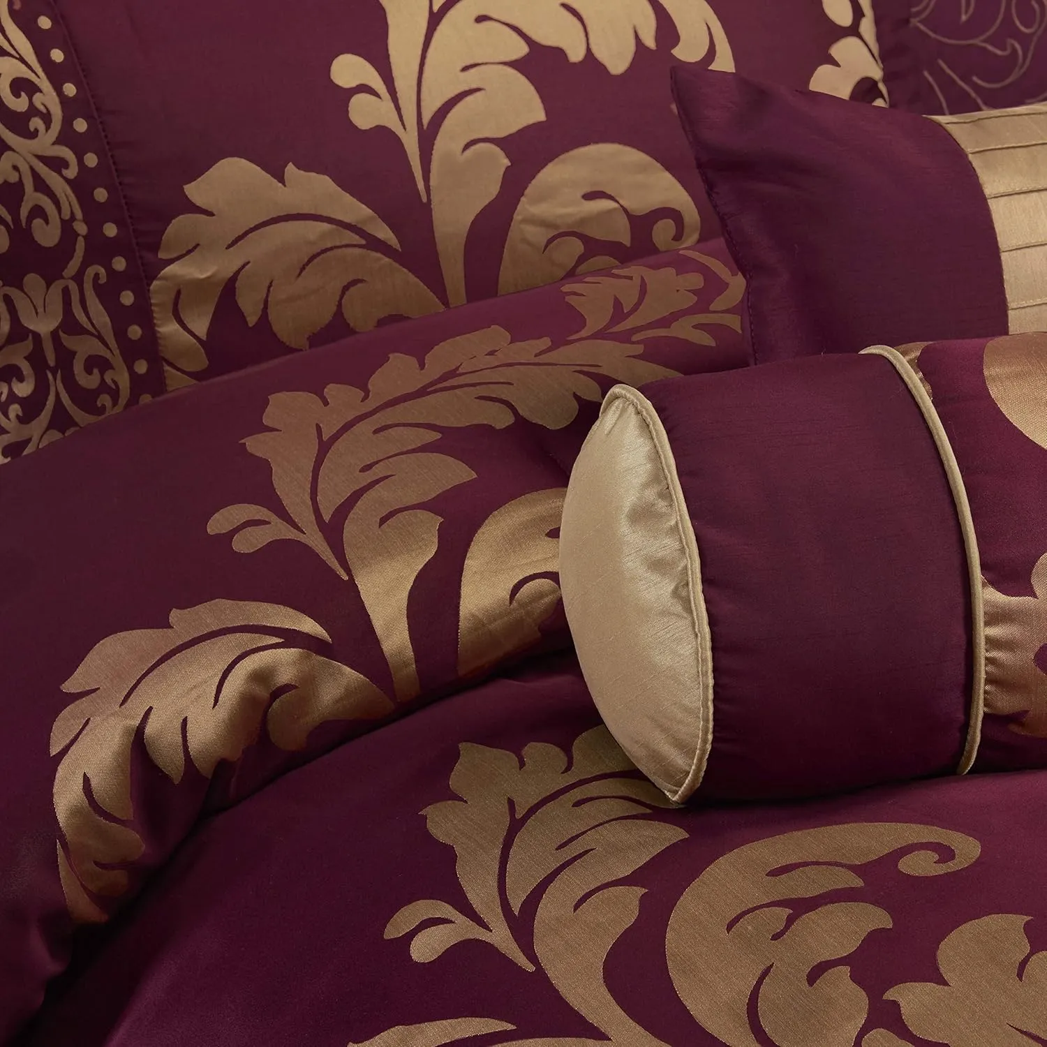 Chezmoi Collection 7-Piece Jacquard Floral Comforter Set (King, Maroon)