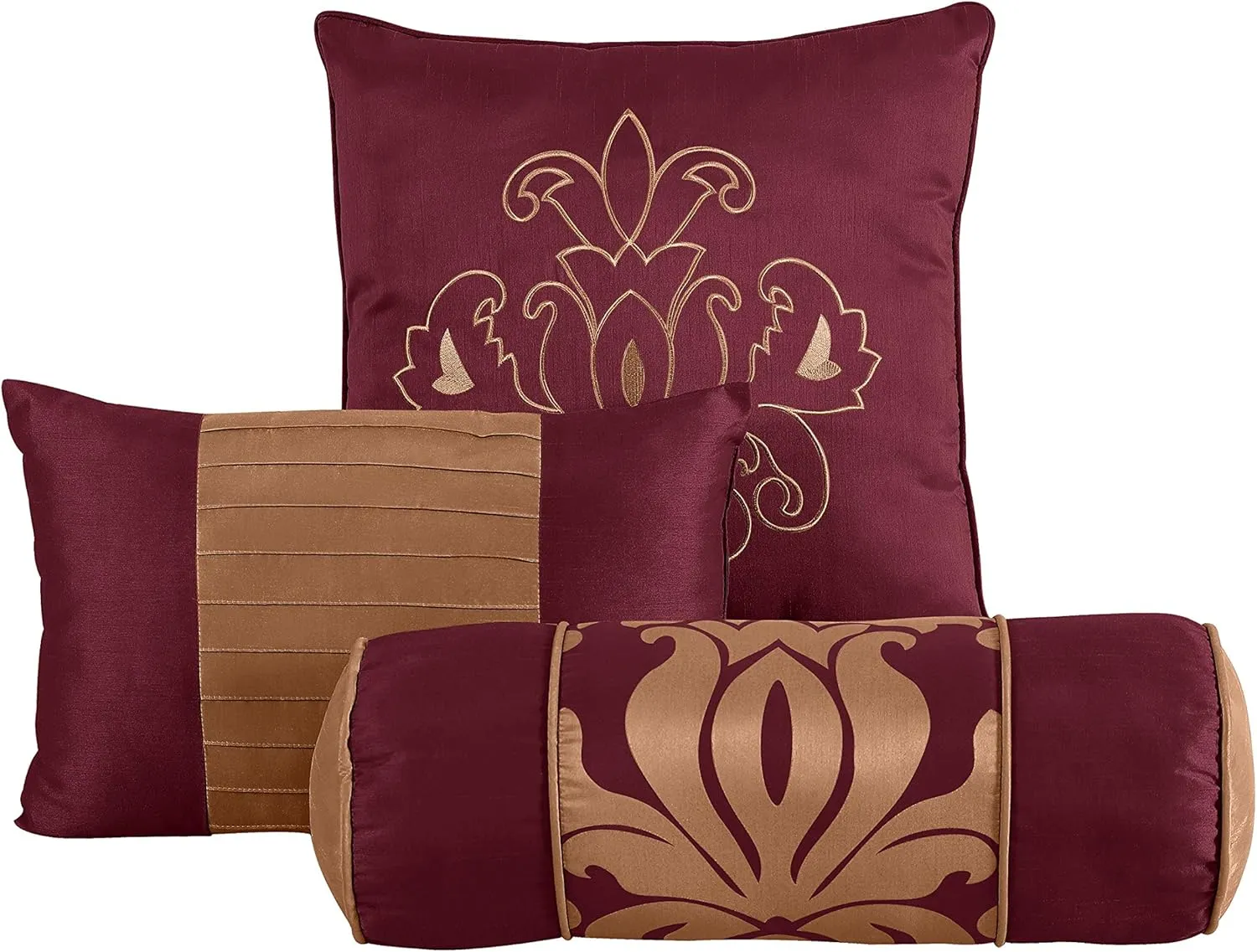 Chezmoi Collection 7-Piece Jacquard Floral Comforter Set (King, Maroon)