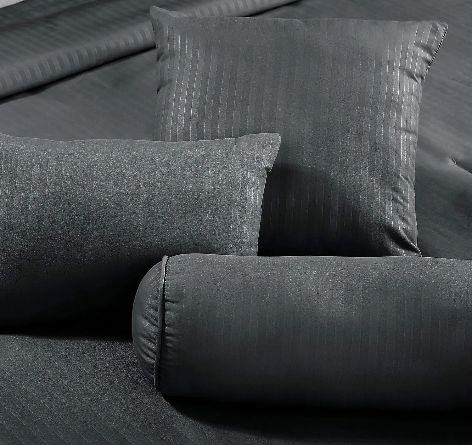 Chezmoi Collection Lex 7-Piece Dobby Stripe Comforter Set - King, Gray