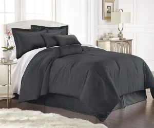 Chezmoi Collection Lex 7-Piece Dobby Stripe Comforter Set - King, Gray