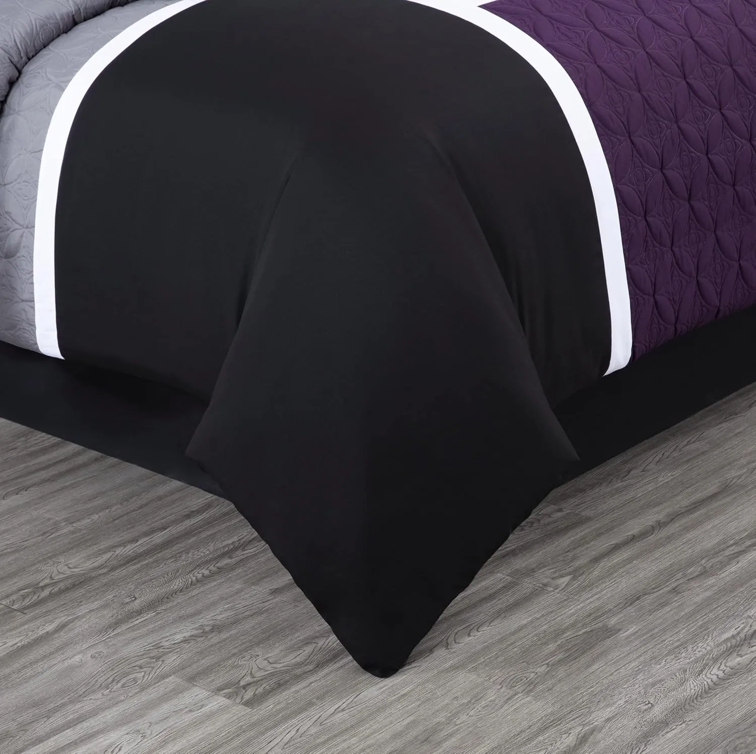 Chezmoi Collection Upland 7-Piece Quilted Patchwork Comforter Set, Purple/Black/Gray, King