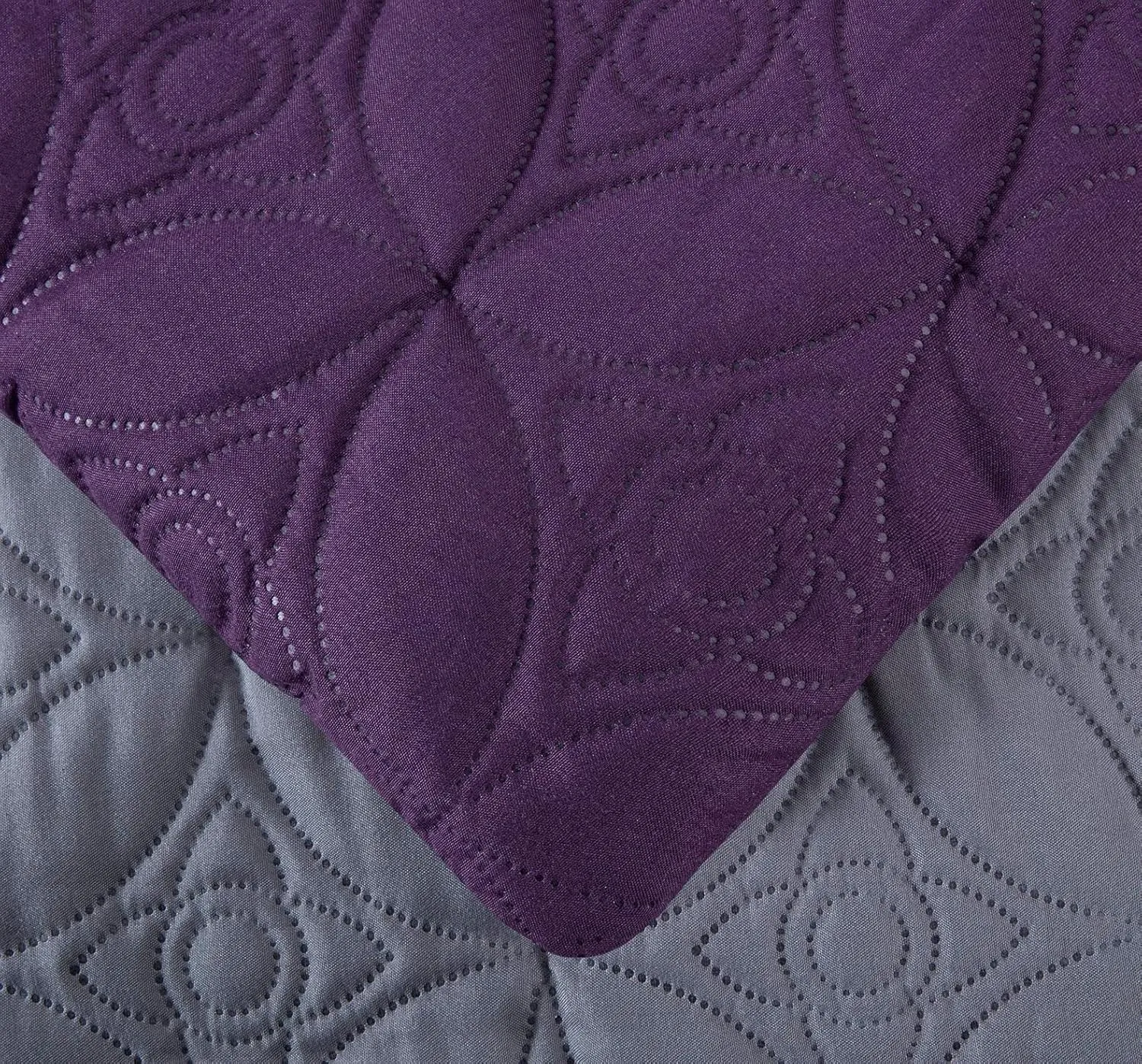 Chezmoi Collection Upland 7-Piece Quilted Patchwork Comforter Set, Purple/Black/Gray, King