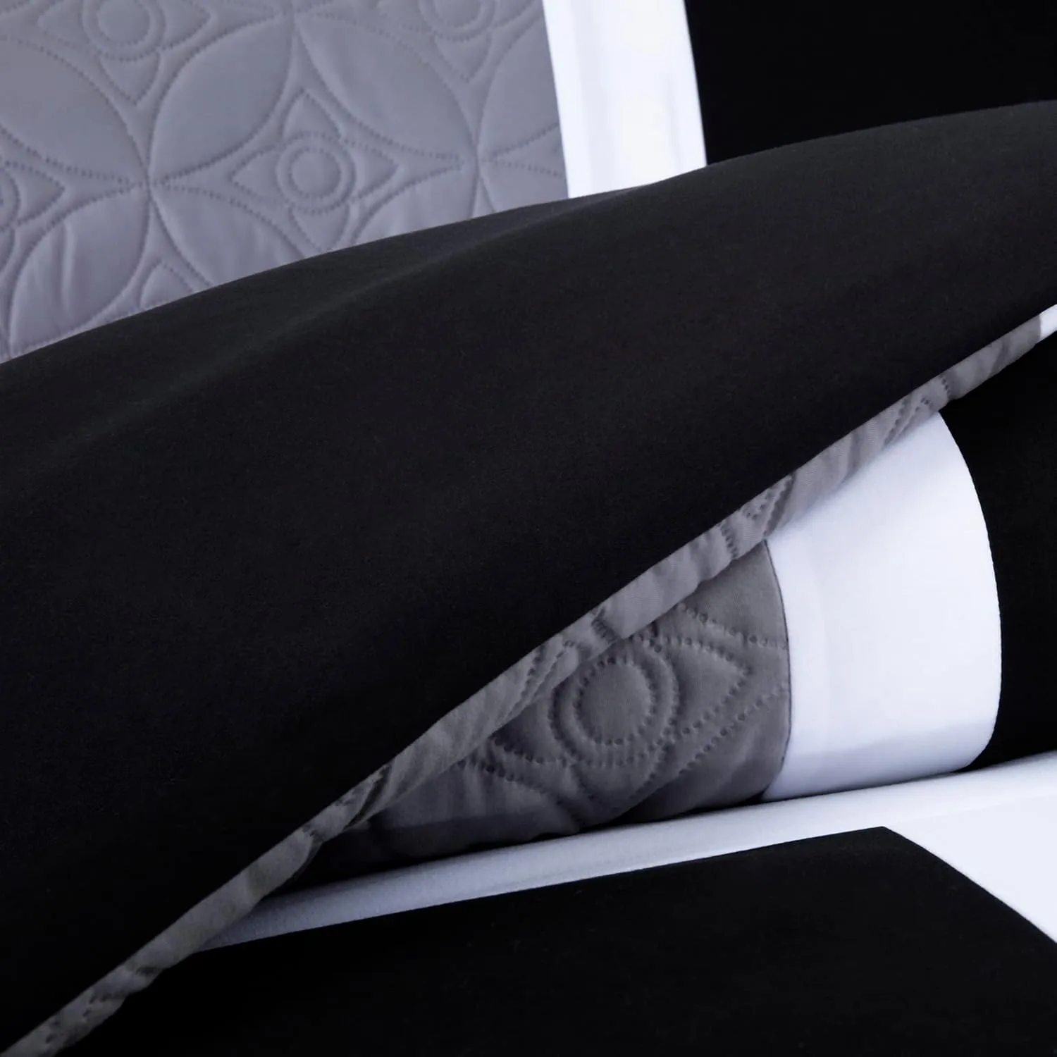 Chezmoi Collection Upland 7-Piece Quilted Patchwork Comforter Set, Purple/Black/Gray, King
