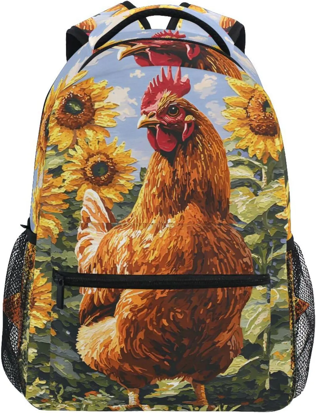 Chicken Sunflowers School Kids Backpack for Boys Girls Laptop Backpack Lightweight Travel Bag for Women Men