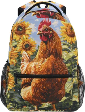 Chicken Sunflowers School Kids Backpack for Boys Girls Laptop Backpack Lightweight Travel Bag for Women Men
