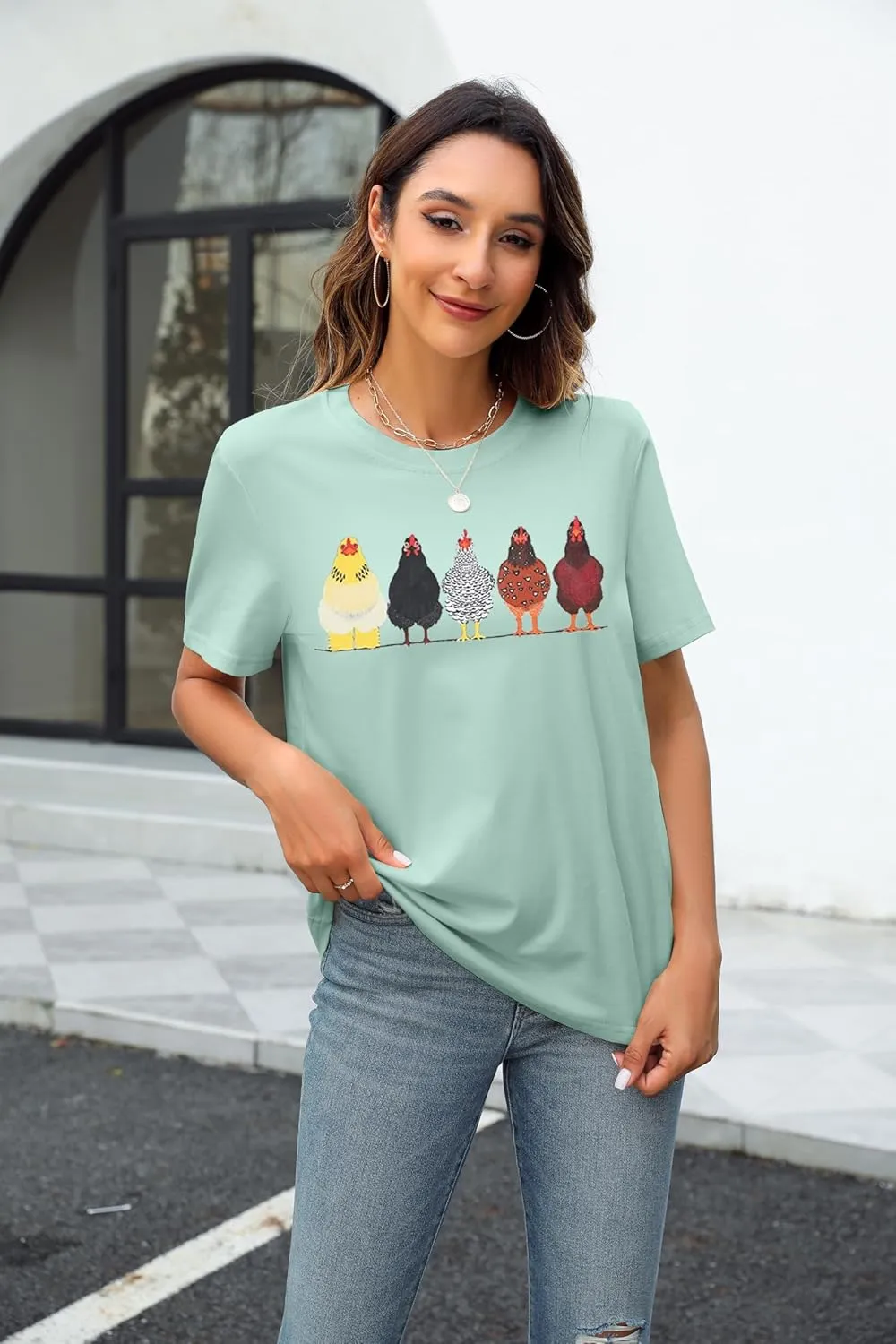 Chicken Tshirt Mom Cute T Shirts Womens Short Sleeves Farm Country Casual Tee Tops