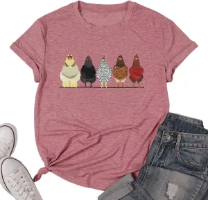 Chicken Tshirt Mom Cute T Shirts Womens Short Sleeves Farm Country Casual Tee Tops