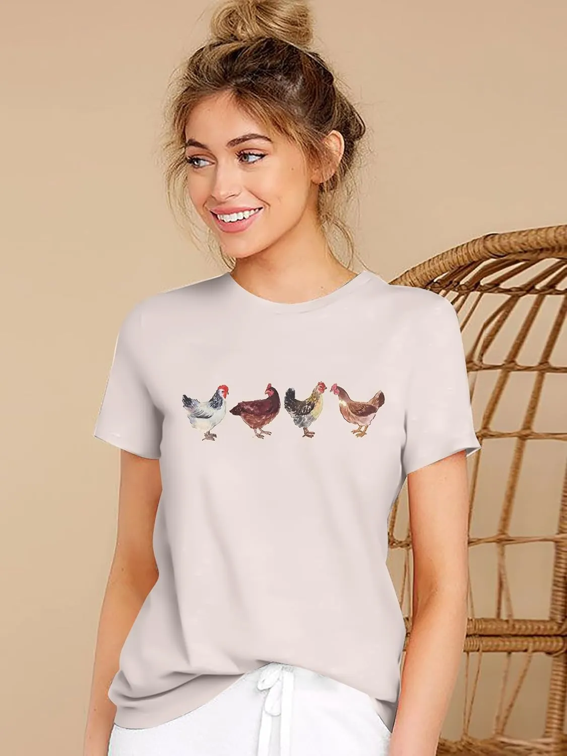 Chicken Tshirt Mom Cute T Shirts Womens Short Sleeves Farm Country Casual Tee Tops