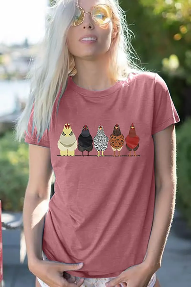 Chicken Tshirt Mom Cute T Shirts Womens Short Sleeves Farm Country Casual Tee Tops