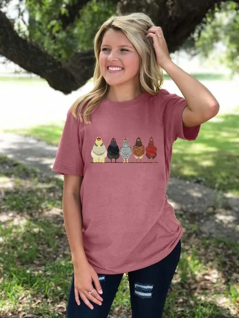 Chicken Tshirt Mom Cute T Shirts Womens Short Sleeves Farm Country Casual Tee Tops