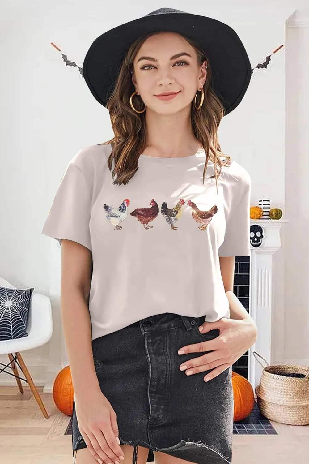 Chicken Tshirt Mom Cute T Shirts Womens Short Sleeves Farm Country Casual Tee Tops