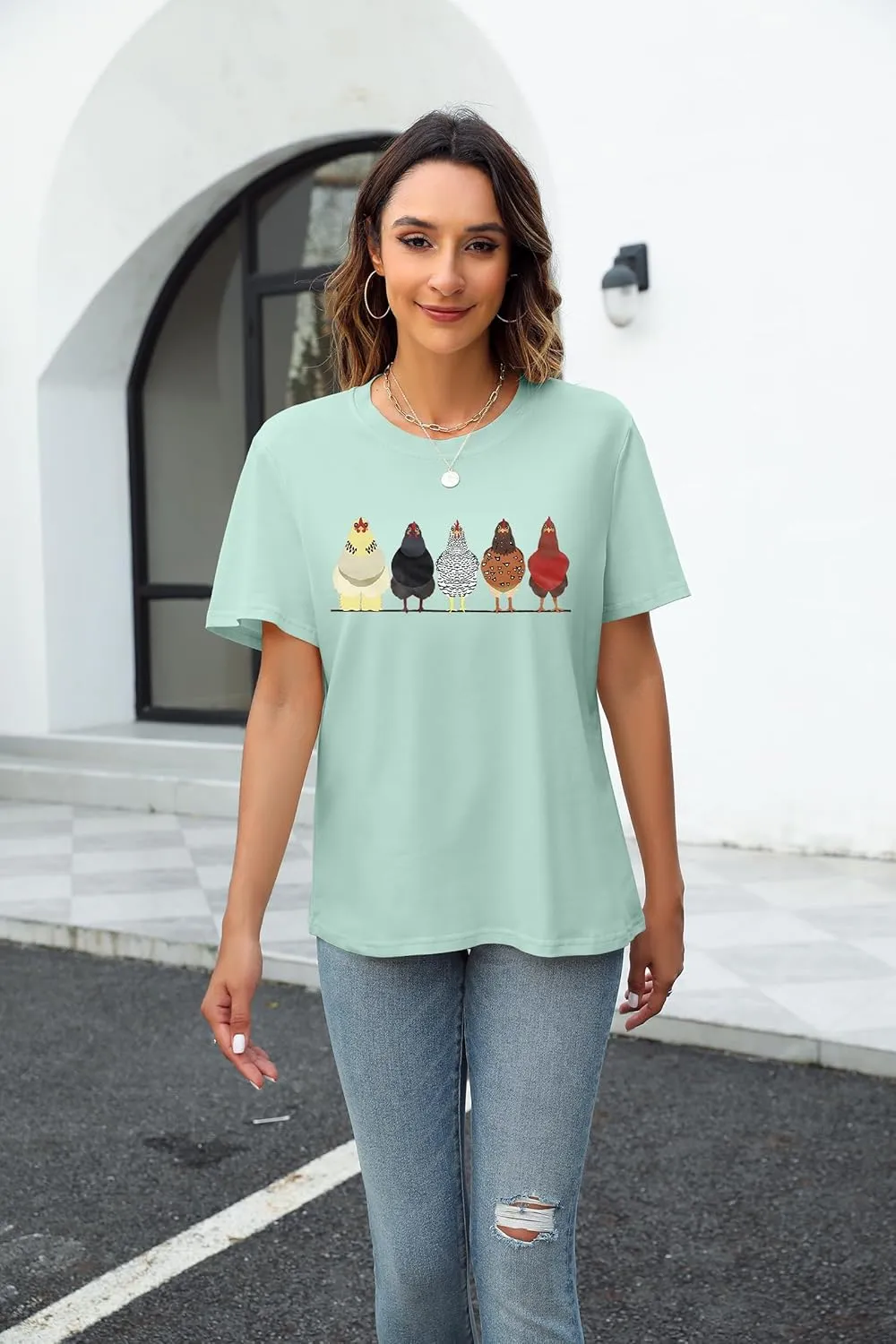 Chicken Tshirt Mom Cute T Shirts Womens Short Sleeves Farm Country Casual Tee Tops