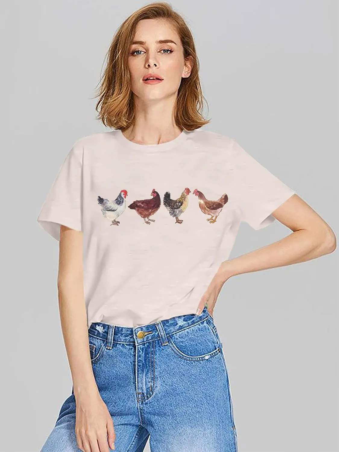 Chicken Tshirt Mom Cute T Shirts Womens Short Sleeves Farm Country Casual Tee Tops