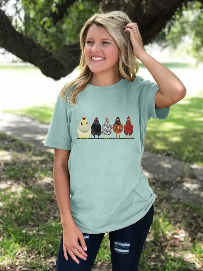 Chicken Tshirt Mom Cute T Shirts Womens Short Sleeves Farm Country Casual Tee Tops