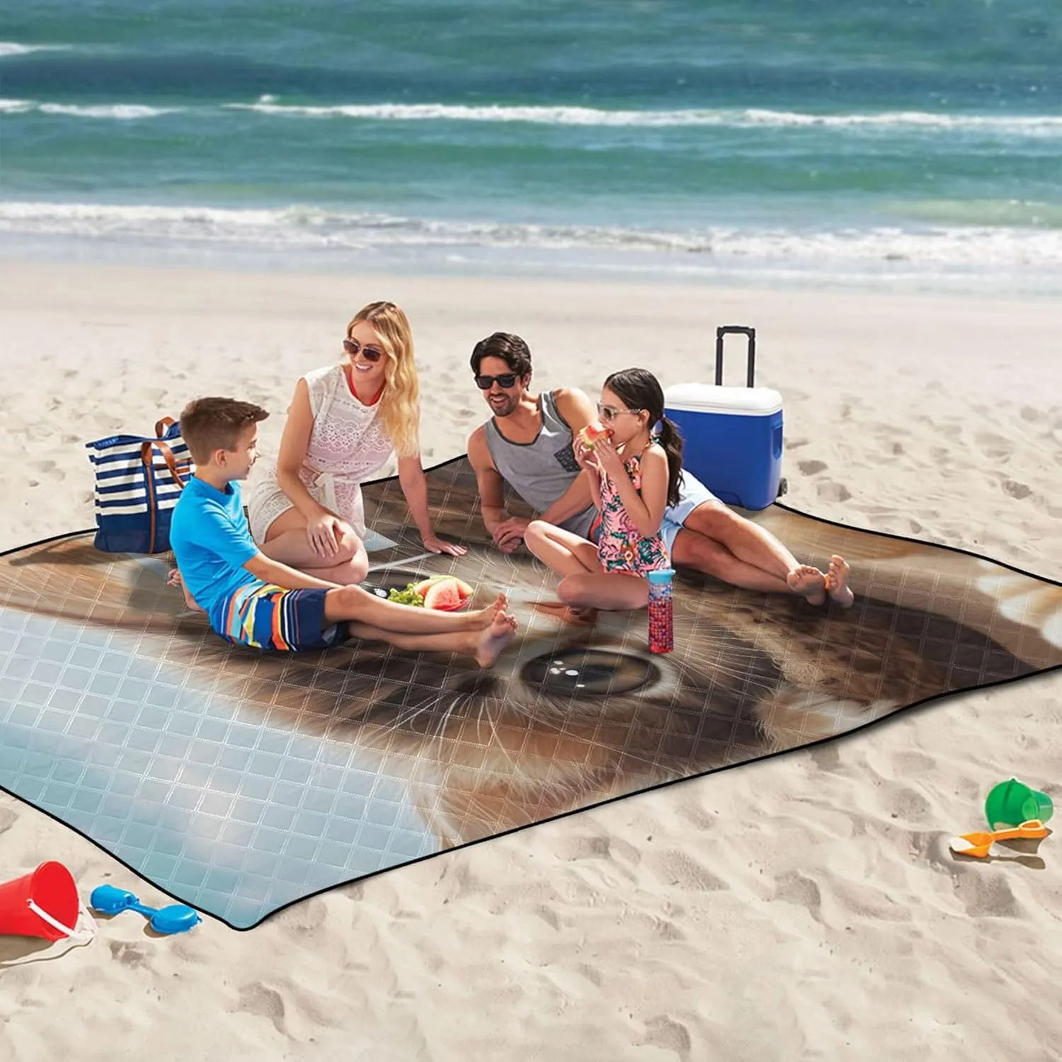 CHIFIGNO Cute Kitten Hammock Beach Sand Free Beach Blanket Waterproof Extra Large Foldable Mat Picnic Blanket Print Outdoor Mat for Camping 118" x 80"