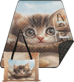CHIFIGNO Cute Kitten Hammock Beach Sand Free Beach Blanket Waterproof Extra Large Foldable Mat Picnic Blanket Print Outdoor Mat for Camping 118" x 80"