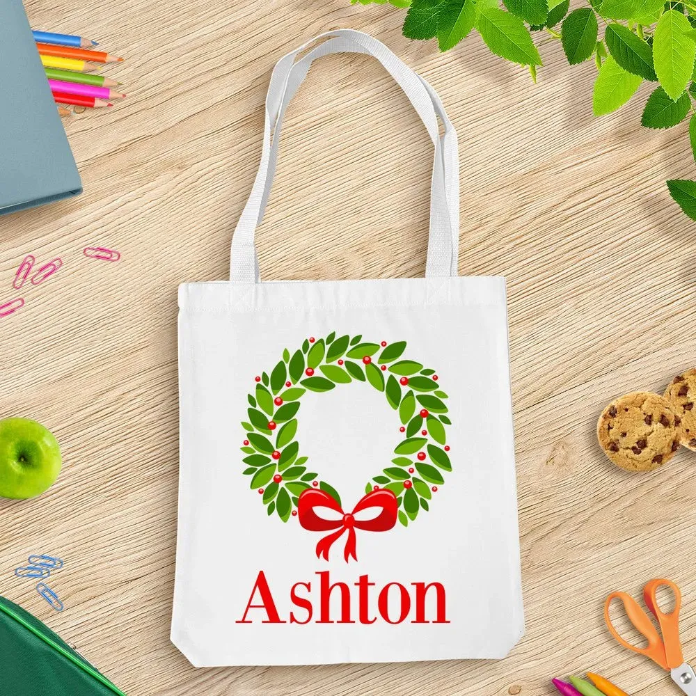 Christmas Wreath White Tote Bag