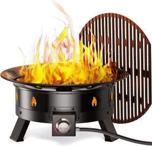 Ciays Large Propane Fire Pit 21 Inch, Gas Fire Pit with Grill Grate, Folding Legs, Hose Hooks, Propane Tank Holder, Cover & Carry Strap, CSA Certified Portable Outdoor Fire Pit for Camping, 58,000 BTU