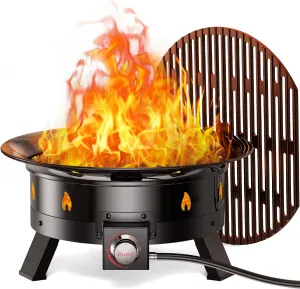 Ciays Propane Fire Pit with Folding Legs, Grill Grate, Hose Hooks, Propane Tank Holder, Cover & Carry Strap, Portable Gas Fire Pit for Outdoor Camping, 19-inch Diameter, 58,000 BTU
