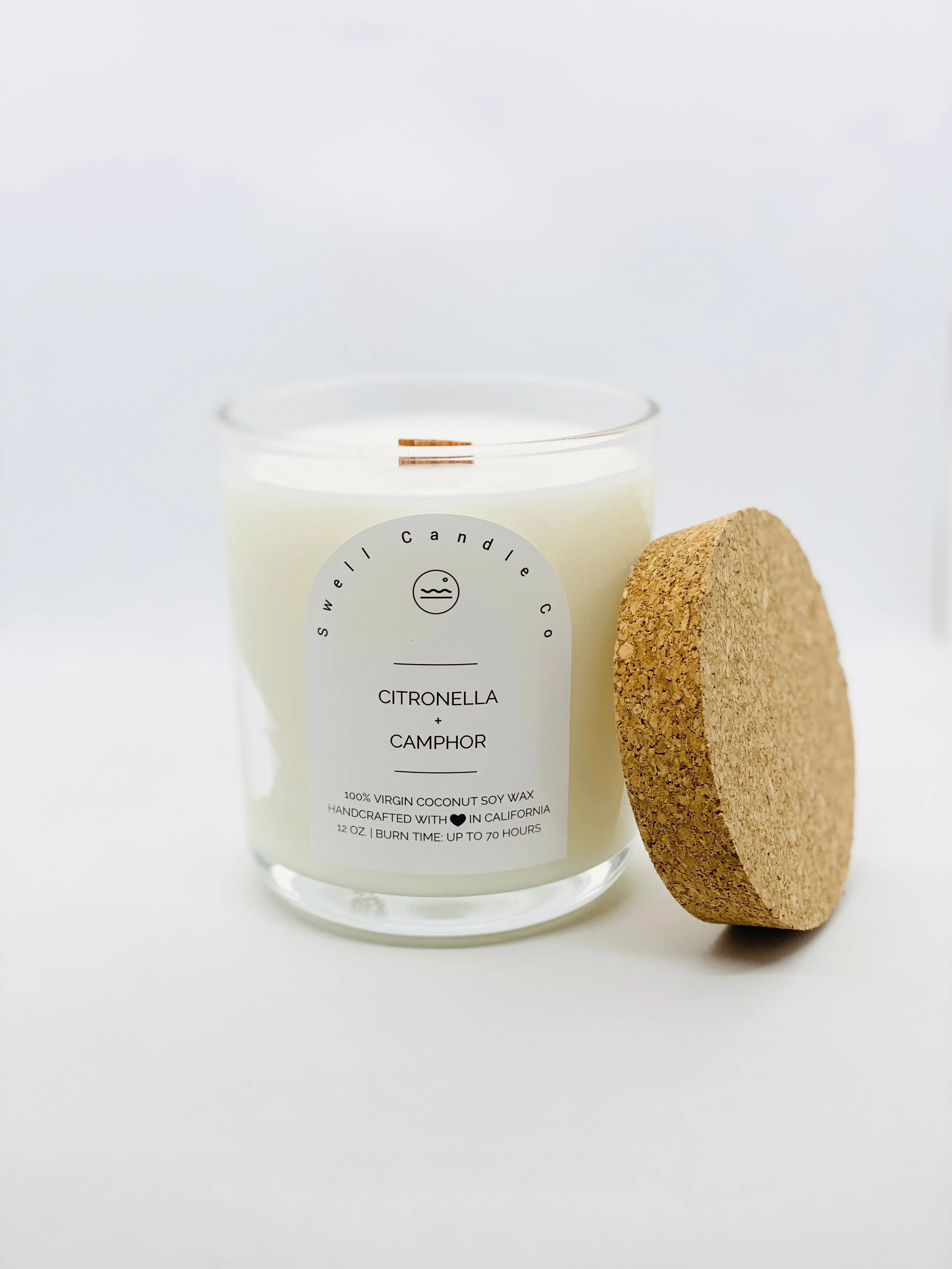 Citronella   Camphor Coconut Soy Candle with Wooden Wick