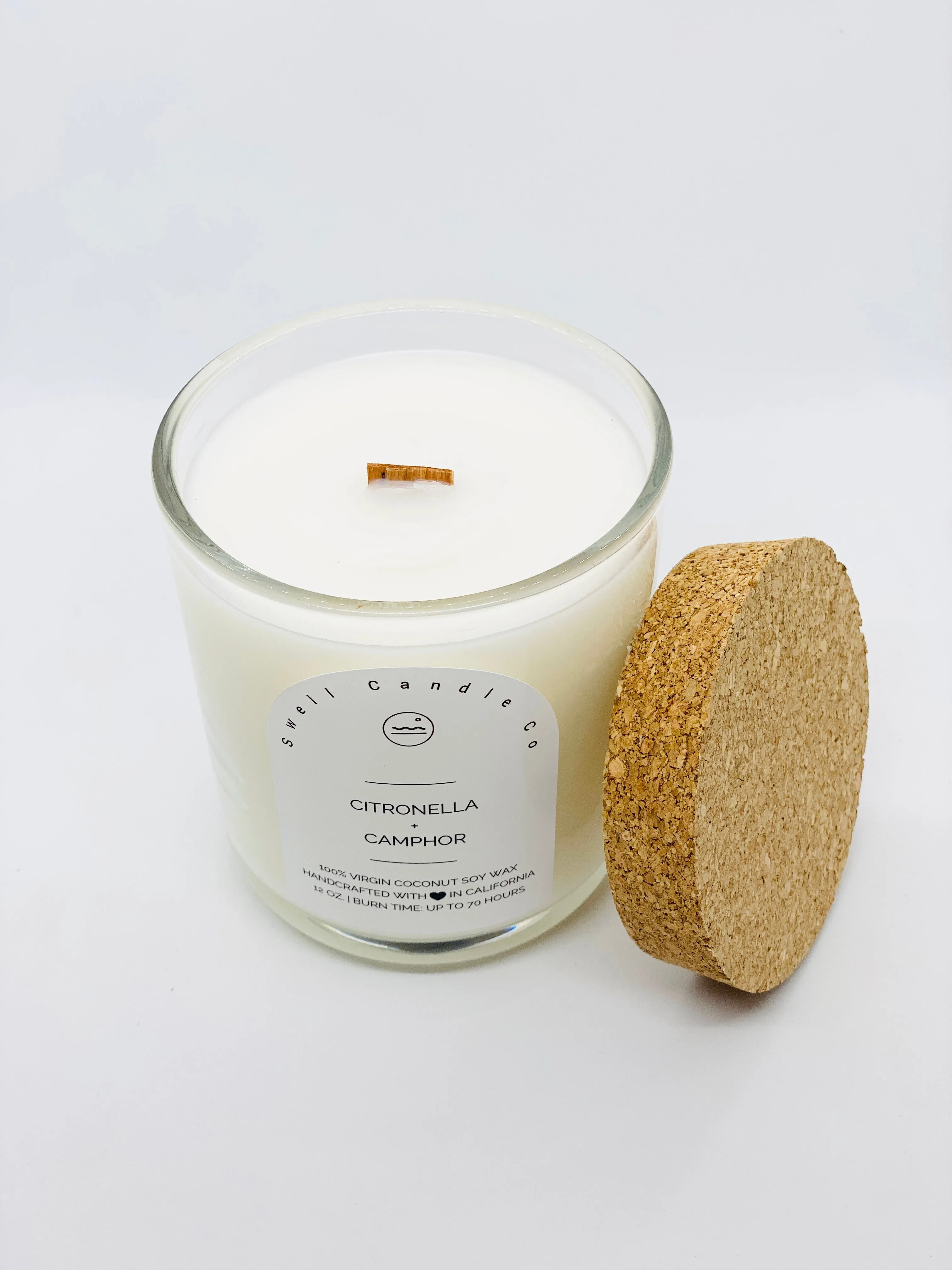 Citronella   Camphor Coconut Soy Candle with Wooden Wick