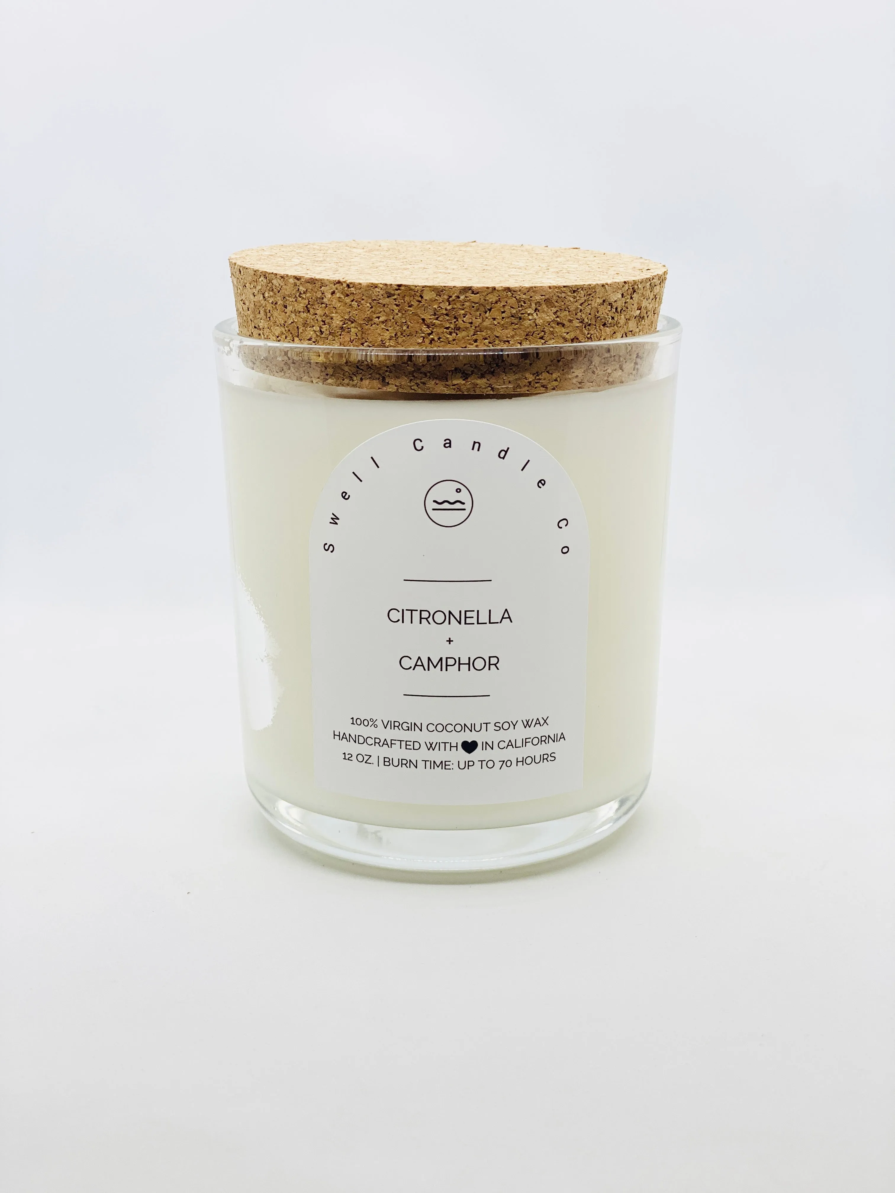 Citronella   Camphor Coconut Soy Candle with Wooden Wick