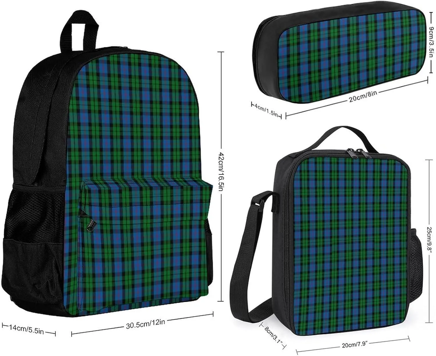 Clan Morrison Tartan Lightweight Pocket Backpack Crossbody Lunch Bag Set Unisex