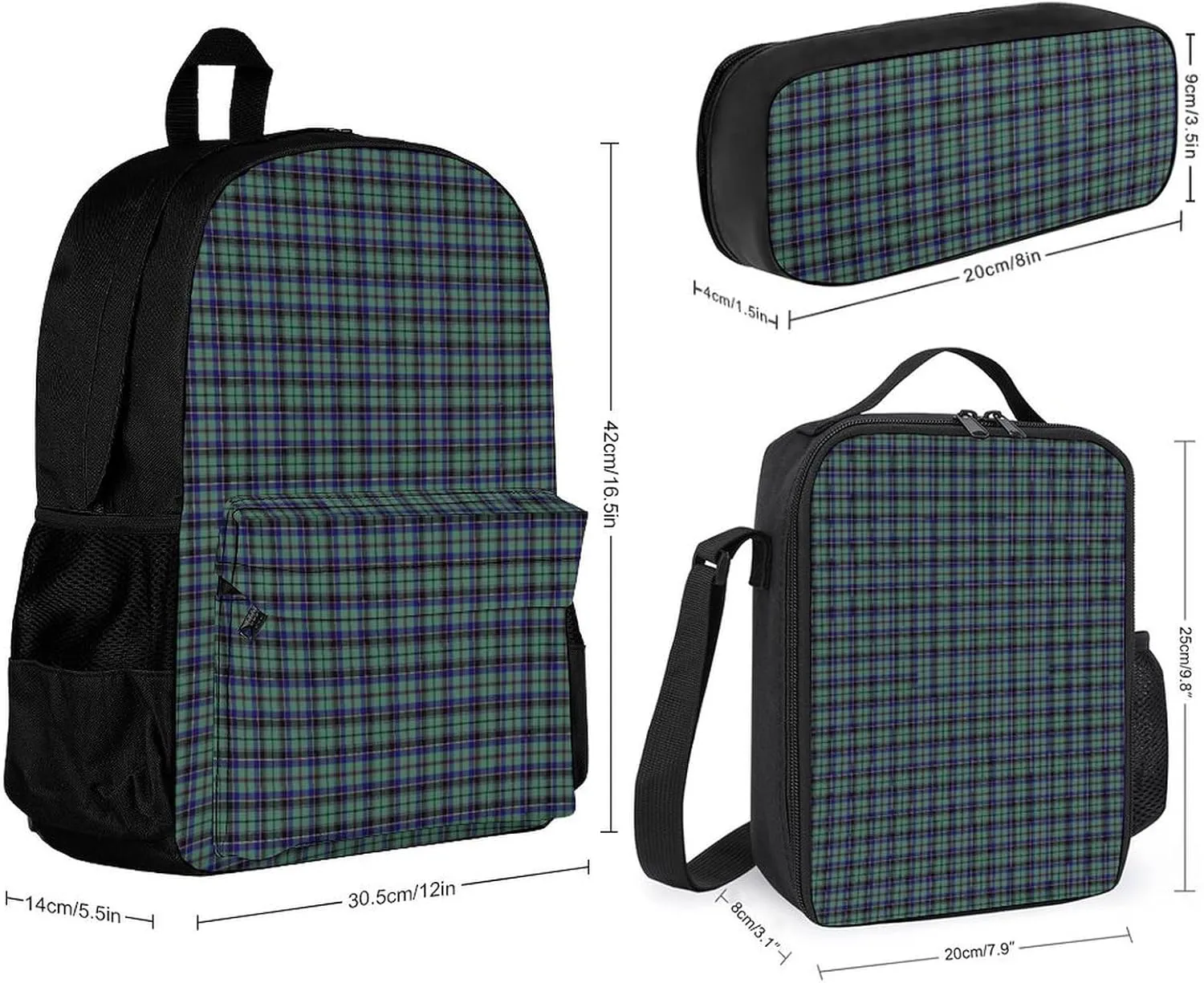 Clan Stevenson Tartan Lightweight Pocket Backpack Crossbody Lunch Bag Set Unisex