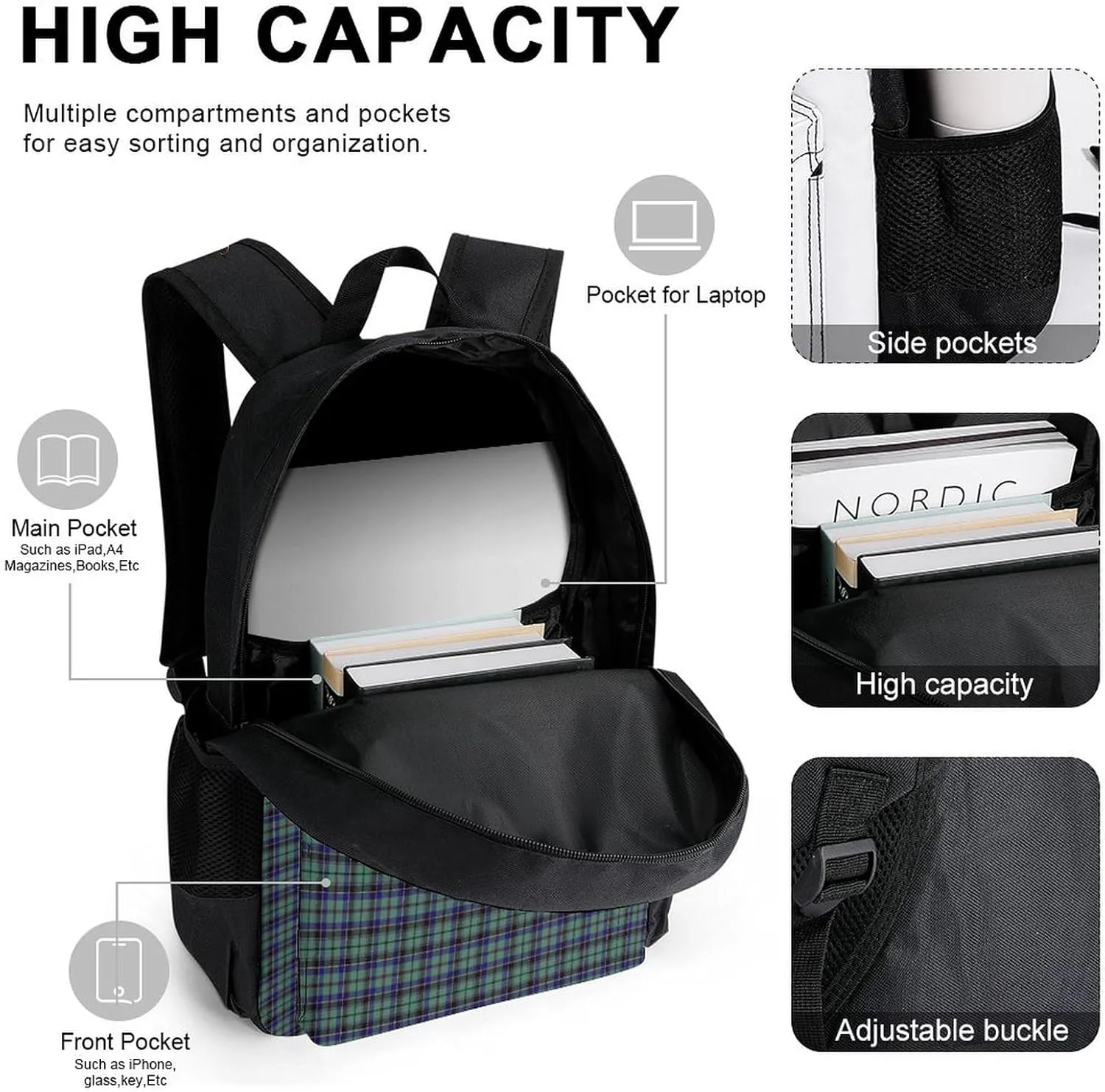 Clan Stevenson Tartan Lightweight Pocket Backpack Crossbody Lunch Bag Set Unisex