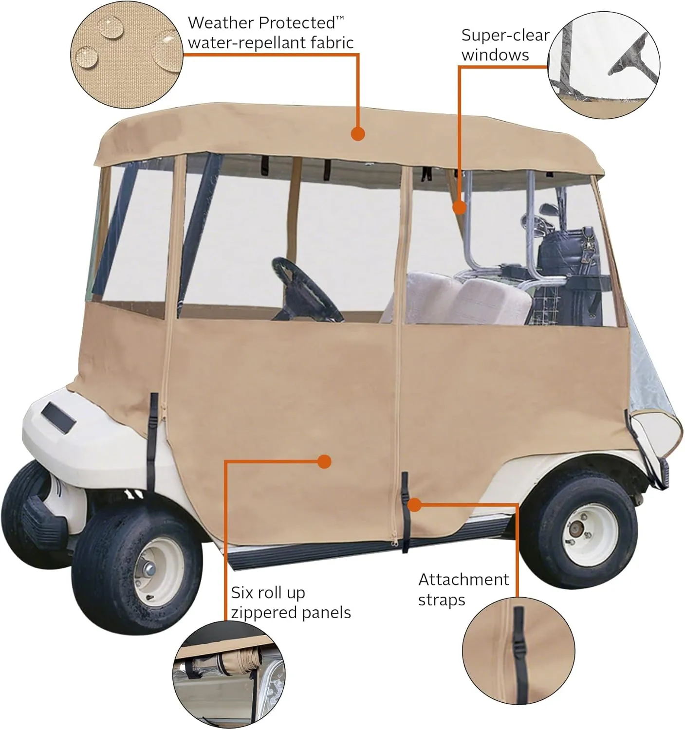 Classic Accessories Fairway Deluxe 4-Sided 4-Person Golf Cart Enclosure