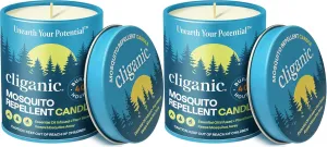 Cliganic Natural Mosquito Repellent Candle (9oz, Pack of 2) | Citronella, DEET Free, Essential Oil Infused for Outdoor, Camping | Burns 40 Hours