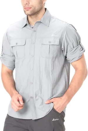 clothin Men's Long Sleeve Fishing Vented Shirt - Quick-Dry Roll-Up Lightweight Cooling Outdoor