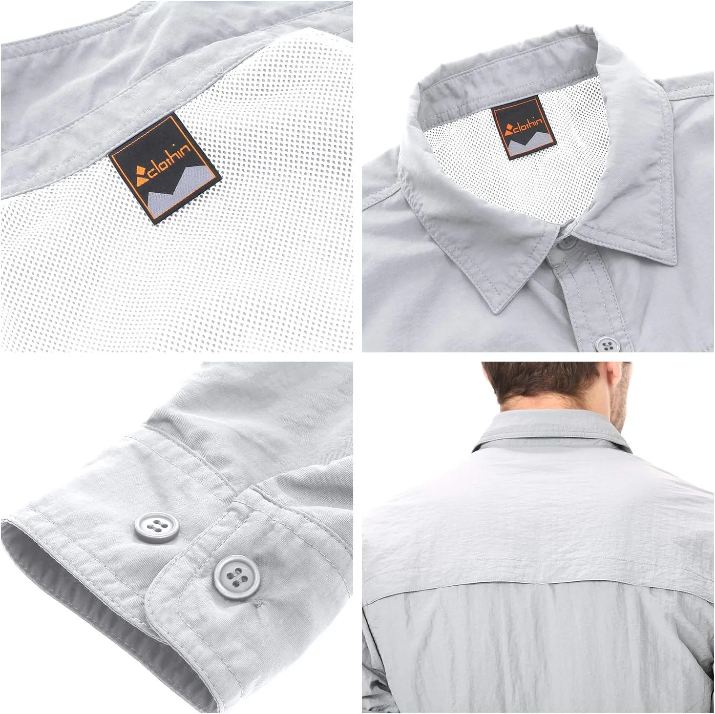 clothin Men's Long Sleeve Fishing Vented Shirt - Quick-Dry Roll-Up Lightweight Cooling Outdoor