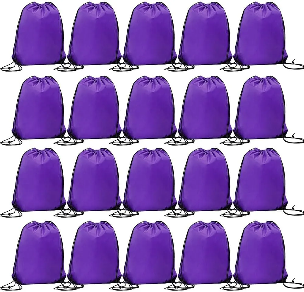 CODOBON 20 Pcs Drawstring Backpack Bulk Draw String Bags Cinch Polyester Bag for Gym Sport, Purple