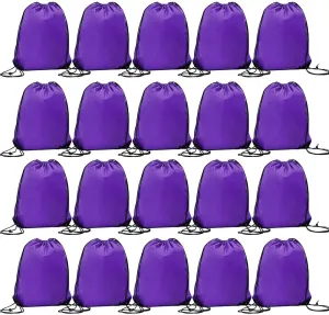 CODOBON 20 Pcs Drawstring Backpack Bulk Draw String Bags Cinch Polyester Bag for Gym Sport, Purple