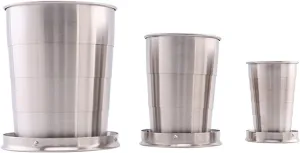 Collapsible Cup Portable Outdoor Travel Coffee Mug Stainless Steel Portable Telescopic Cups for Camping Hiking Outdoor Commuters,3Pcs