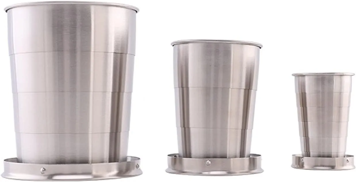 Collapsible Cup Portable Outdoor Travel Coffee Mug Stainless Steel Portable Telescopic Cups for Camping Hiking Outdoor Commuters,3Pcs