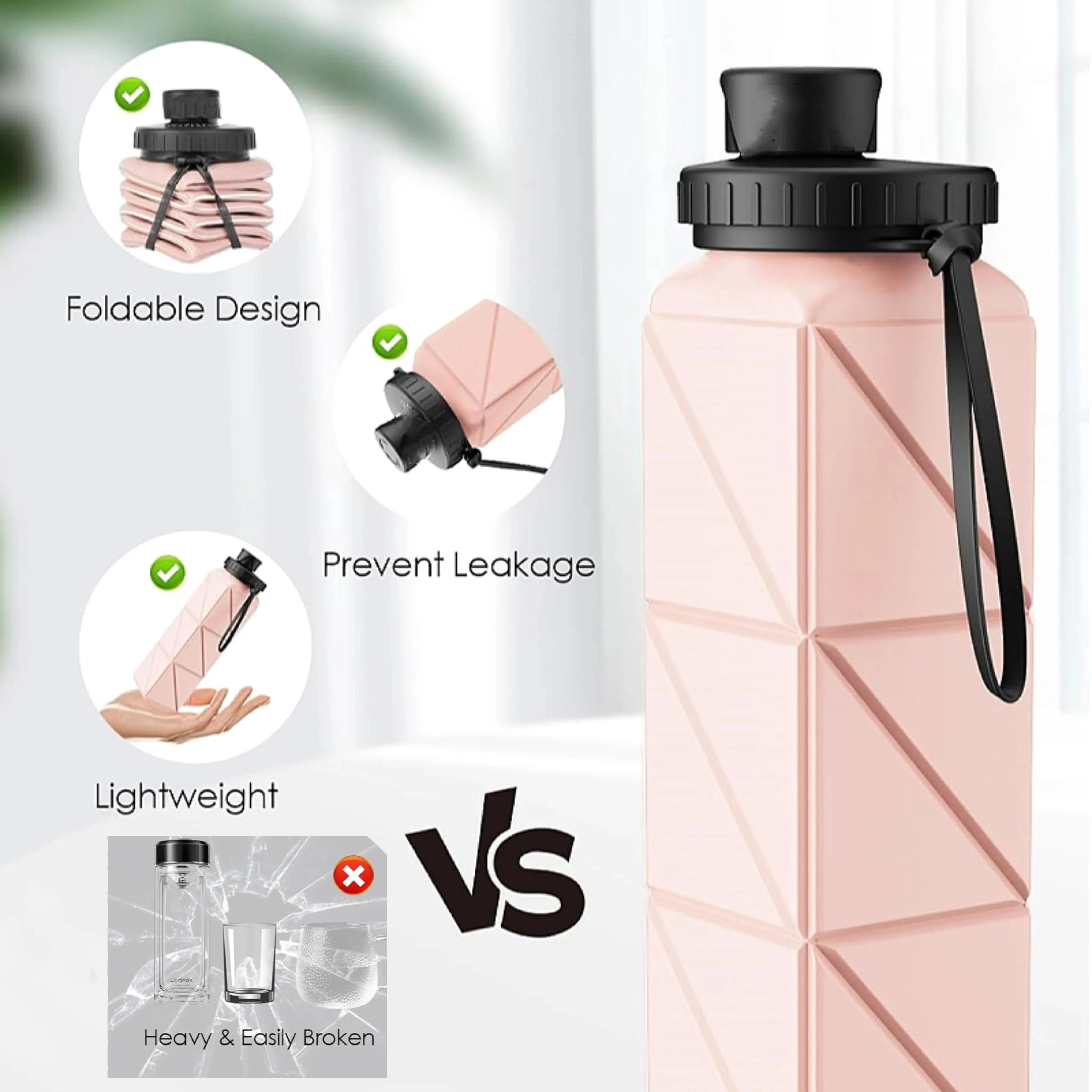 Collapsible Water Bottle for Travel 610ML  Lightweight Portable Water Bottle Food Grade Leakproof Foldable kettle kitchenware