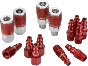 ColorConnex Coupler & Plug Kit, Industrial Type D, 1/4" NPT, Red, 14-Piece - A73458D