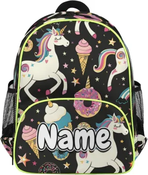 Colorful Unicorn Custom Backpack with Name Cute Personalized Small Shoulder Bag Waterproof Travel Casual Backpack with Chest Strap 14.2in