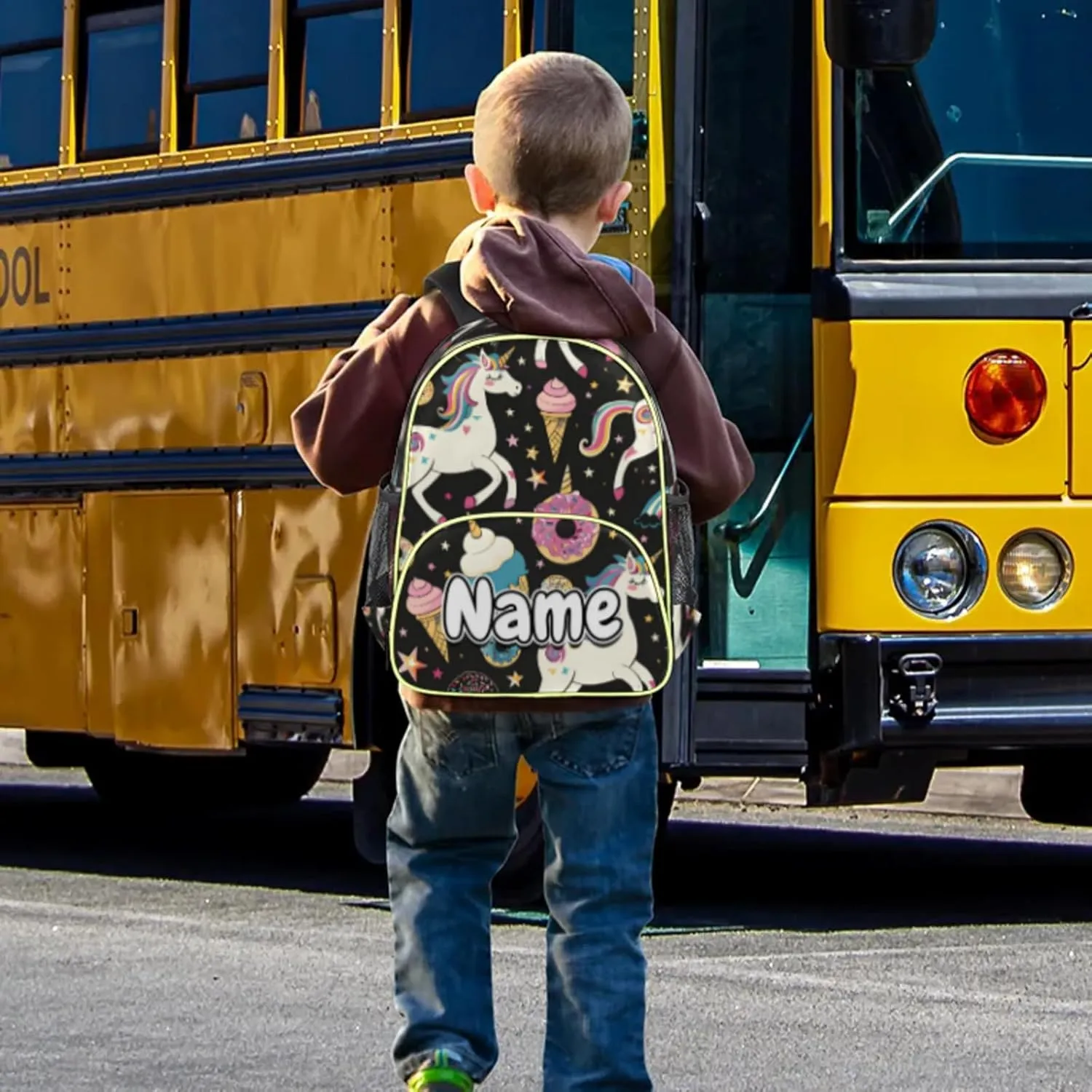 Colorful Unicorn Custom Backpack with Name Cute Personalized Small Shoulder Bag Waterproof Travel Casual Backpack with Chest Strap 14.2in