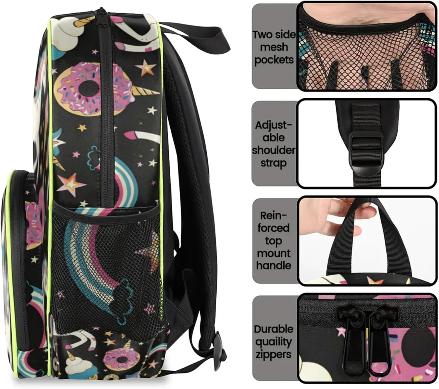 Colorful Unicorn Custom Backpack with Name Cute Personalized Small Shoulder Bag Waterproof Travel Casual Backpack with Chest Strap 14.2in