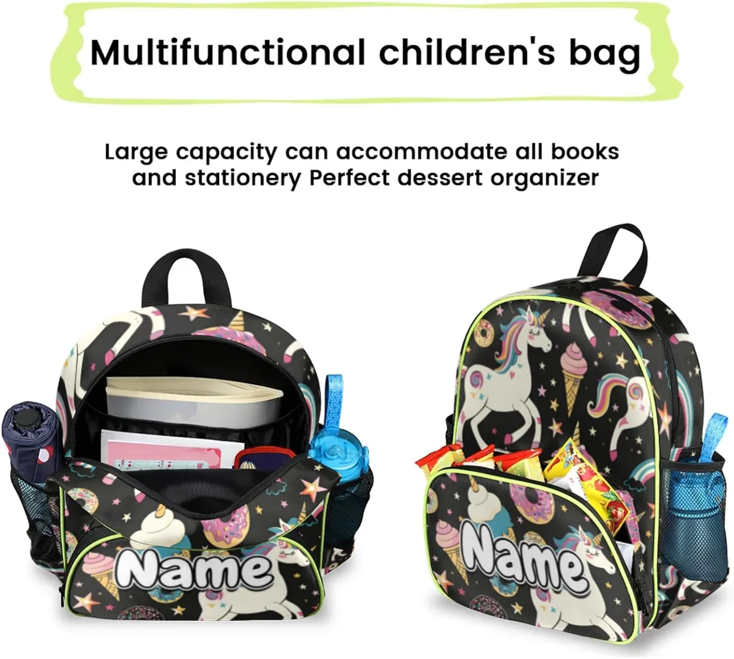 Colorful Unicorn Custom Backpack with Name Cute Personalized Small Shoulder Bag Waterproof Travel Casual Backpack with Chest Strap 14.2in