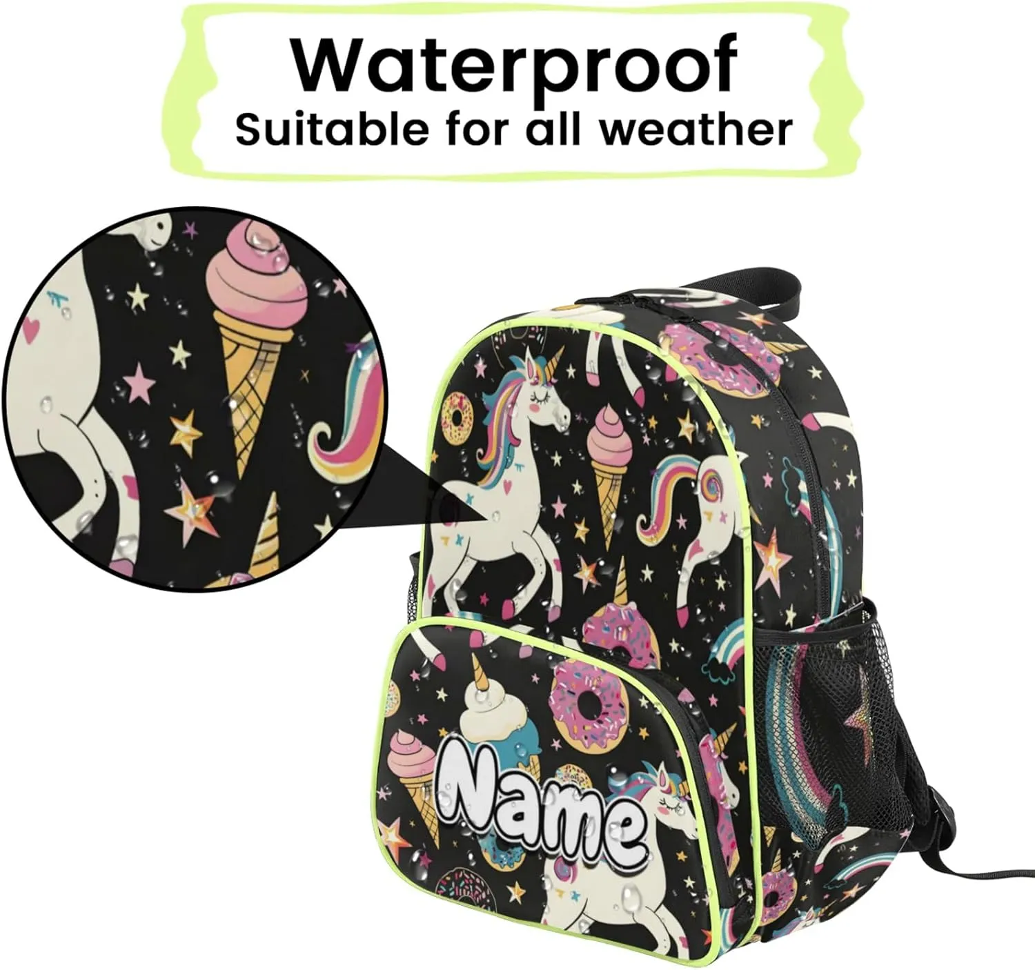 Colorful Unicorn Custom Backpack with Name Cute Personalized Small Shoulder Bag Waterproof Travel Casual Backpack with Chest Strap 14.2in