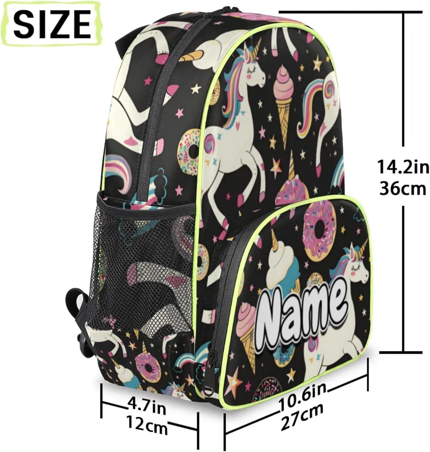Colorful Unicorn Custom Backpack with Name Cute Personalized Small Shoulder Bag Waterproof Travel Casual Backpack with Chest Strap 14.2in