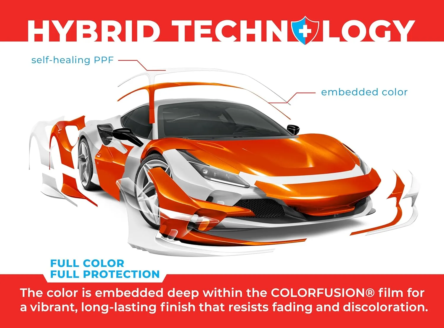 ColorFusion PPF by VViViD, Gloss Flame Orange Dry Apply PPF Vinyl Car Wrap Roll 1ft x 5ft