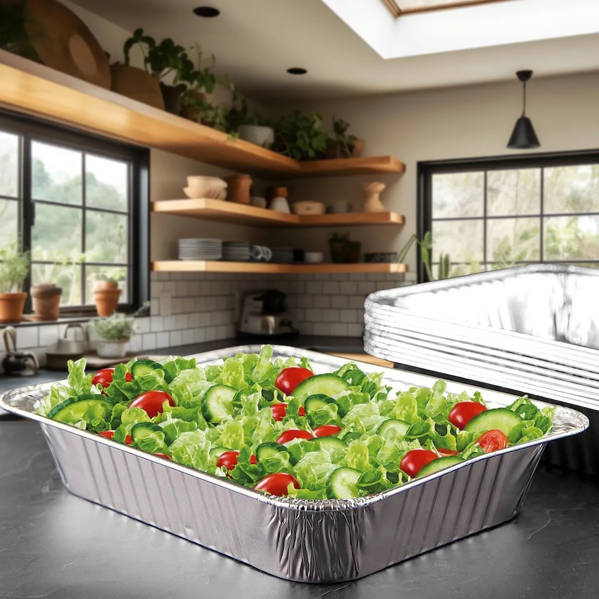 COMFICOVE Aluminum Pans Disposable (50 Pack), 21x13 Pans for, Prepping, Roasting, Food, Storing, Heating, Cooking, Chafers, Catering, BBQ Grilling, Sturdy Baking Pan Trays