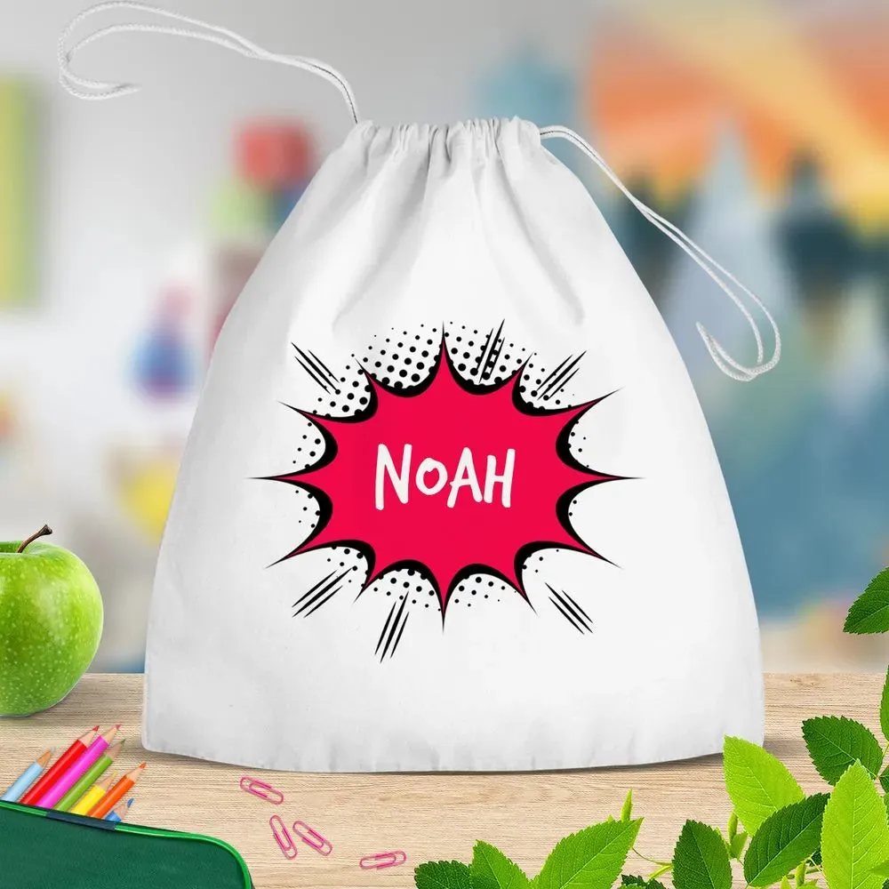 Comic White Drawstring Bag