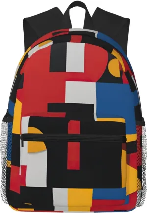 Composition In Red Yellow Blue And Black Print Shoulder Bag, Lightweight Shoulder Bag, Travel Bag, Hiking Backpack, Cute Shoulder Bag