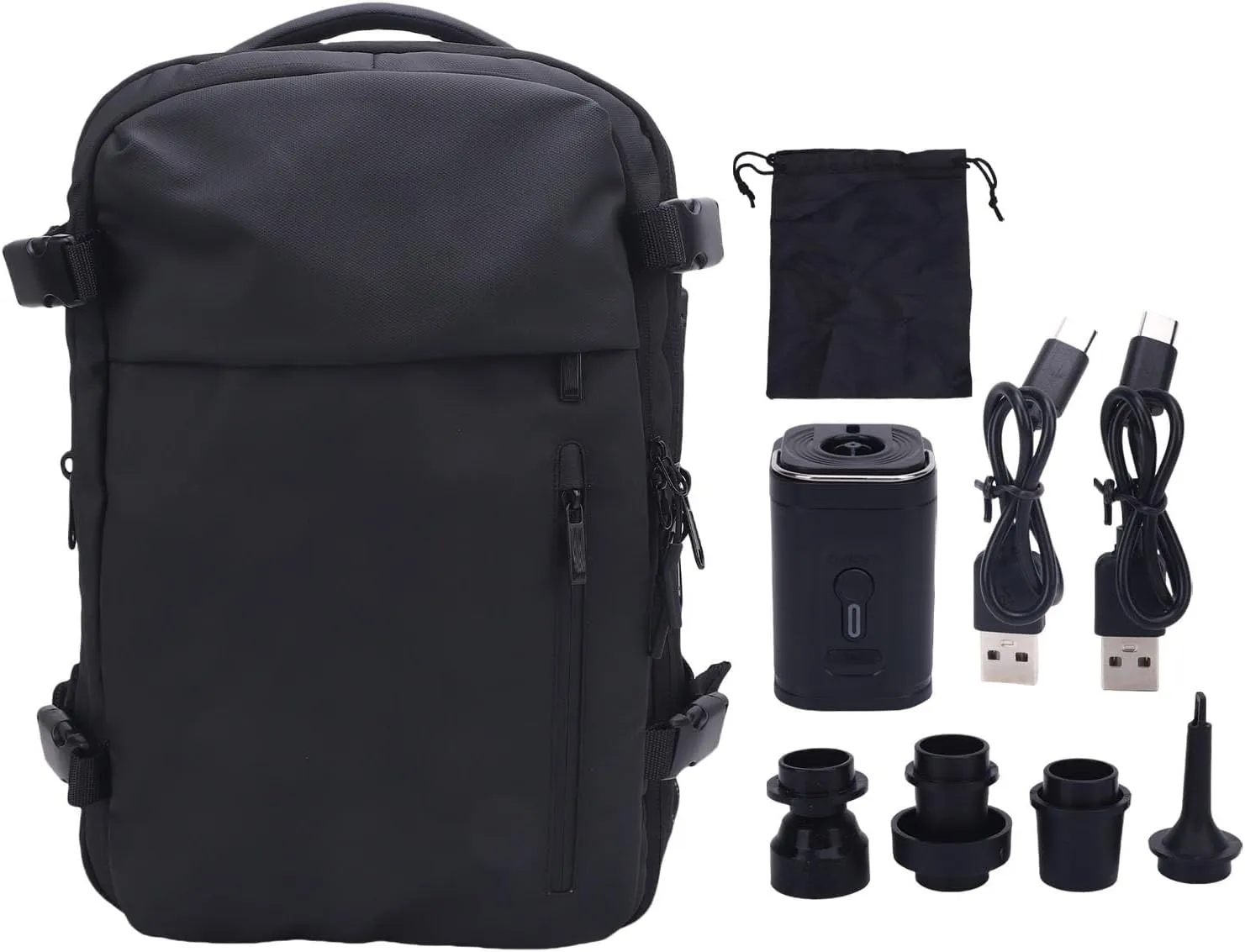 Compression Travel Backpack, 55L Large Expandable Backpack Storage Vacuum Backpacks, Water Proof Casual Backpacks with Pump & Packing Cubes for College, Travel, Work (Black)
